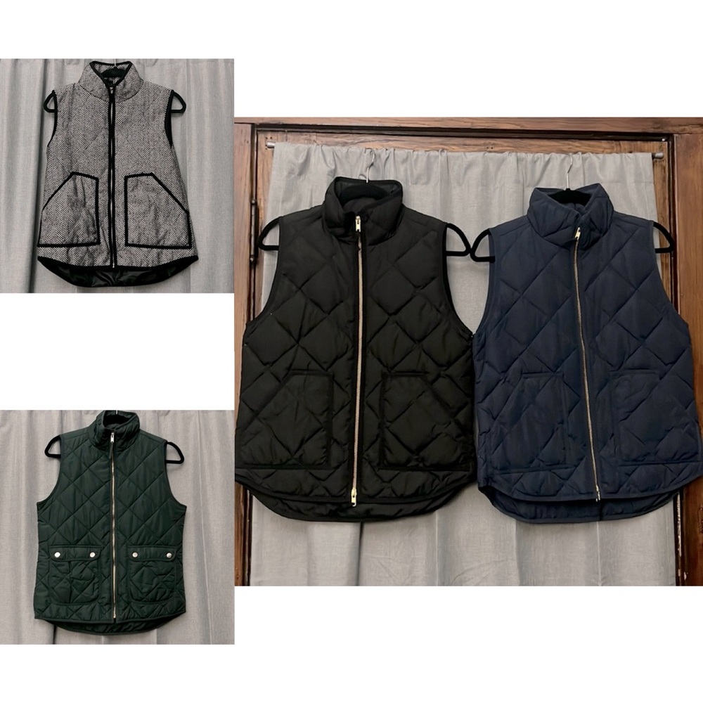 Bundle of 4 puffer vests black green navy blue white herringbone j crew
